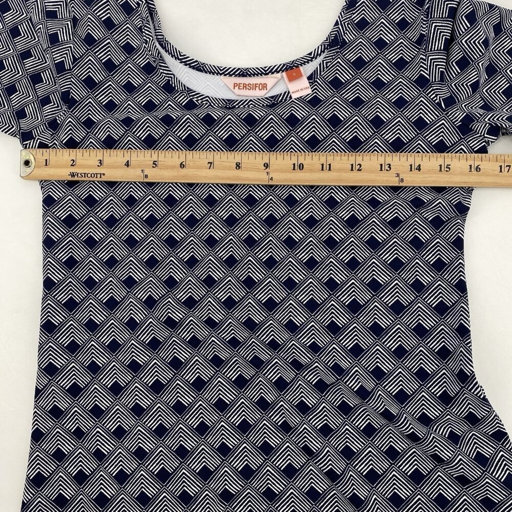 Persifor Women’s Size S Kilpatrick Olafer Knit Dress Bleu Geo Print Scoop Neck - Picture 4 of 10